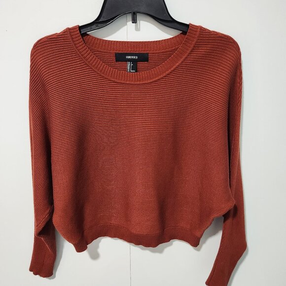 Forever 21 Rust Orange Brown Long Sleeve Cropped Pullover Sweater - Small - Picture 1 of 6